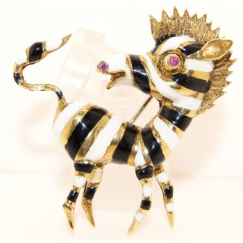 14K Yellow Gold Vintage Zebra Pin
