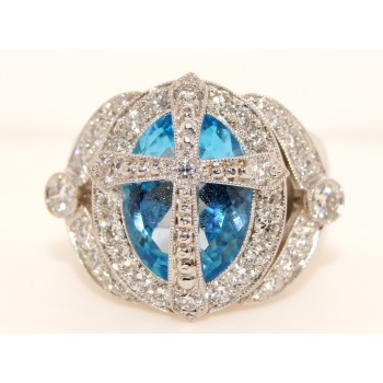 18K White Gold Diamond and Blue Topaz Ring