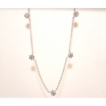 18 Karat White Gold Flower Motif Diamond Necklace